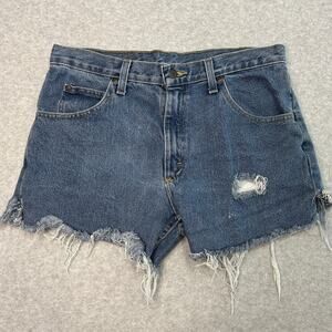 Wrangler Jean Shorts WMNS 33 High Rise Cut-off Distressed Medium Wash Frayed Hem